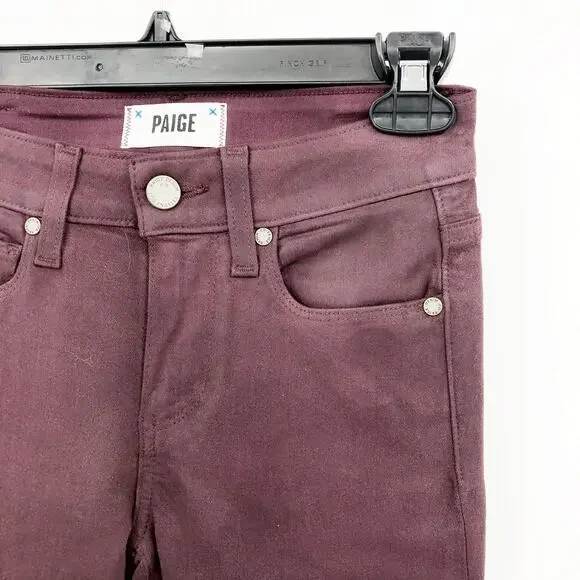 PAIGE Women's Verdugo Ankle Skinny Jeans 24 00 Dark Red Coated Mid Rise NWOT - Picture 5 of 12